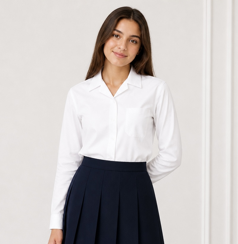 White long sleeve revere blouse 658 by Hunter Schoolwear White long sleeve revere blouse 658 by Hunter Schoolwear