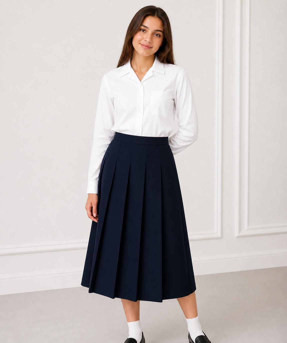 White long sleeve revere blouse 658 by Hunter Schoolwear