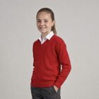 Red V-neck acrylic school jumper by Hunter schoolwear