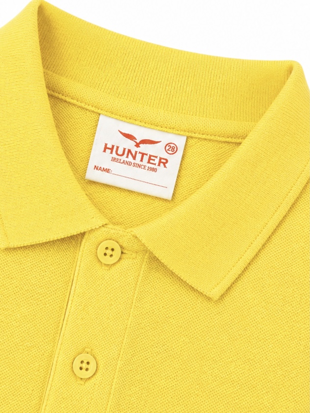 Collar detail of Gold Polo shirt by Hunter Schoolwear