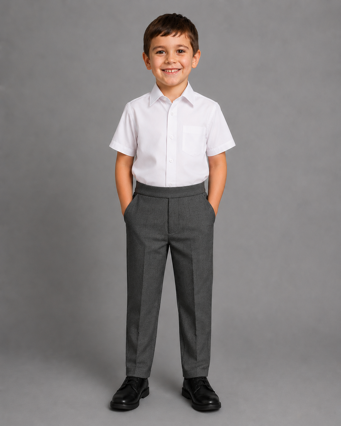 Grey Pull up Mock Fly school Trousers by Hunter Schoolwear Grey Pull up Mock Fly school Trousers by Hunter Schoolwear