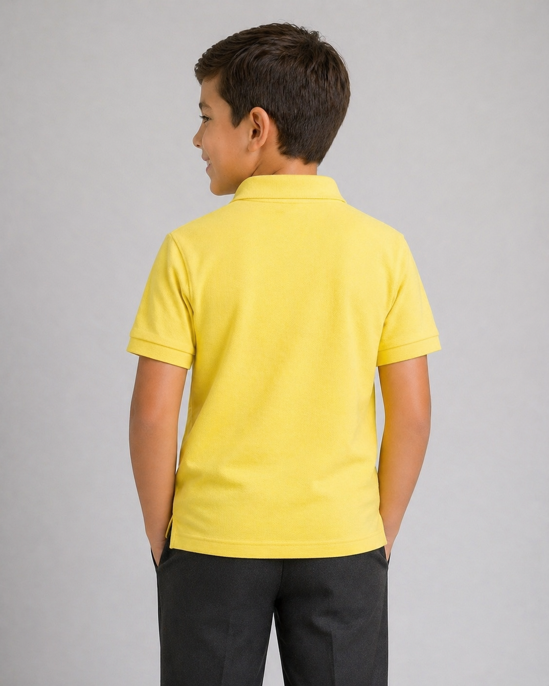 Back view of Gold School polo shirt