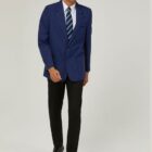 Royal blue Boys stain resistant school blazer front view with classic three pocket desigN