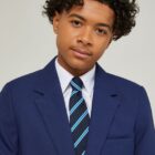 Boys stain resistant school blazer close-up of durable fabric and lapel stitching