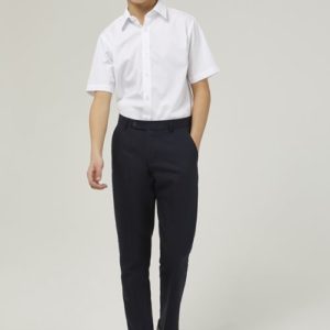 Senior boys slim leg school trousers in navy – flat front, tailored fit, durable and stain-resistant fabric by Trutex