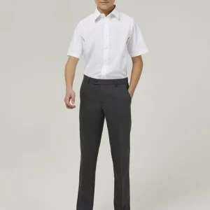 Senior boys slim leg school trousers in grey – flat front, tailored fit, durable and stain-resistant fabric by Trutex