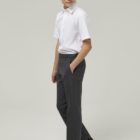 Senior boys slim leg school trousers in grey – flat front, tailored fit, durable and stain-resistant fabric by Trutex