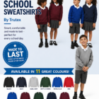Trutex V-Neck School Sweatshirts in multiple colours including navy, black, grey, red and green, worn by children in school uniforms, available at QualitySchoolwear.ie Ireland, durable, comfortable back to school uniform jumper