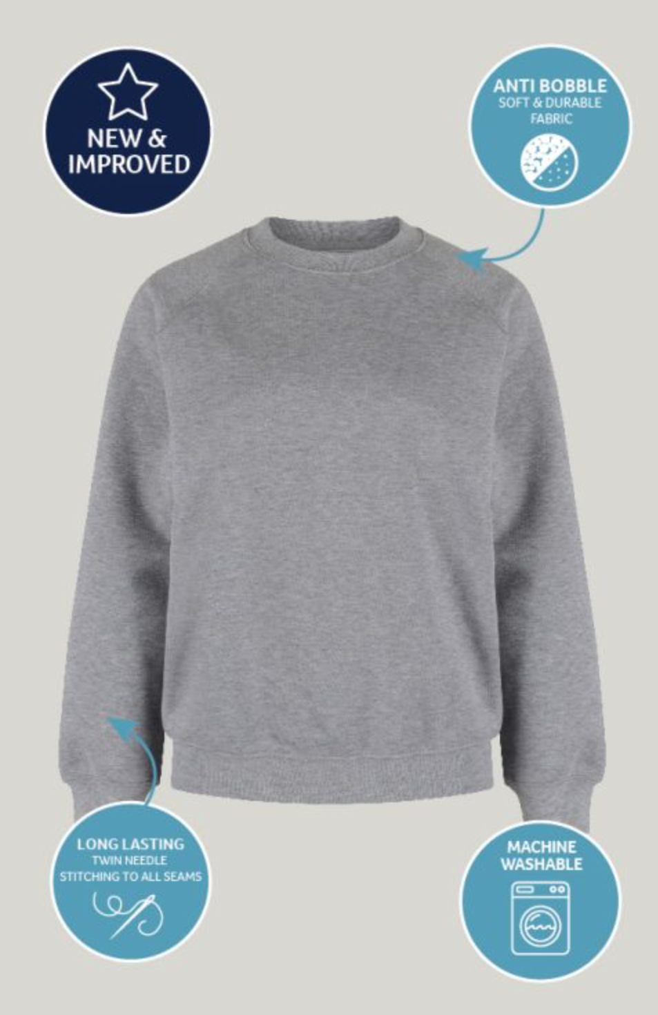 Soft, durable marl grey Trutex school sweatshirt