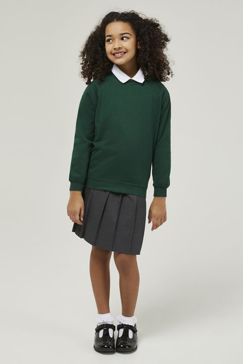 Trutex unisex bottle green school sweatshirt with crew neck and raglan sleeves