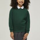 Bottle green crew neck school sweatshirt by Trutex - durable low pill fabric