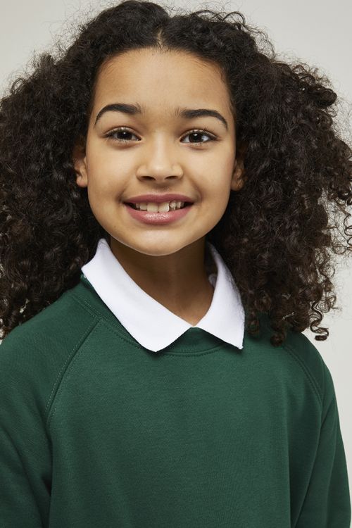 Trutex unisex bottle green school sweatshirt with crew neck and raglan sleeves