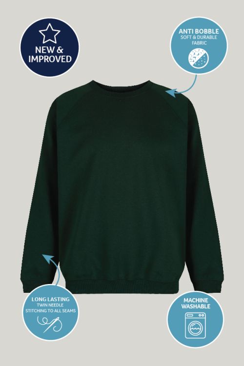 Trutex school uniform crew neck sweatshirt in bottle green cotton blend