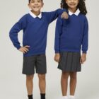 Royal blue Trutex crew neck school sweatshirt with ribbed cuffs and gem, unisex fit, soft durable fabric suitable for boy’ and girls’ school uniform