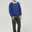 Royal blue crew neck school sweatshirt by Trutex, made from soft durable fabric with ribbed cuffs and hem, designed for everyday school wear and long lasting comfort