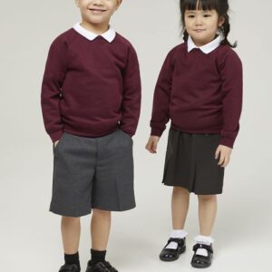 Claret school crew neck sweatshirt by Trutex with ribbed cuffs and hem, durable fabric - ideal for everyday school wear