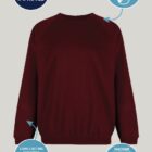 Close-up of Trutex claret school sweatshirt highlighting crew neckline stitching and high quality material