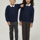 Ink Blue school crew neck sweatshirt by Trutex with ribbed cuffs and hem, durable fabric - ideal for everyday school wear