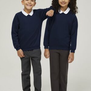 Ink Blue school crew neck sweatshirt by Trutex with ribbed cuffs and hem, durable fabric - ideal for everyday school wear