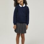 Trutex ink blue crew neck school sweatshirt shown front view with classic fit and soft brushed interior