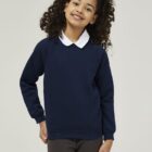Ink blue Trutex school sweatshirt with crew neckline, featuring a classic fit, ribbed cuffs, and hem for a neat, comfortable school uniform look
