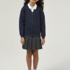 Kids navy school Cardigan by Trutex with front pockets and ribbed cuffs, durable uniform essential