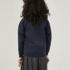 Back view of Trutex navy school cardigan made from durable sweat fabric with soft brushed inner fabric