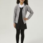 Kids marl grey school Cardigan by Trutex with front pockets and ribbed cuffs, durable uniform essential