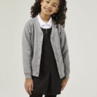 Marl Grey School Cardigan made from sweatshirt fabric, a great choice for allergy and skin conditions