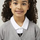 Close up of Trutex marl grey school sweat cardigan showing buttons, stitching and quality materials