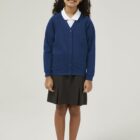 Kids royal blue school Cardigan by Trutex with front pockets and ribbed cuffs, durable uniform essential