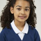 Close up of Trutex royal blue school sweat cardigan showing buttons, stitching and quality materials