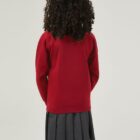 Back view of Trutex scarlet Red school cardigan made from durable sweat fabric with soft brushed inner fabric