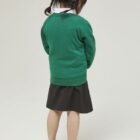 Back view of Trutex emerald school cardigan made from durable sweat fabric with soft brushed inner fabric