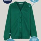 Emerald School Cardigan made from sweatshirt fabric, a great choice for allergy and skin conditions