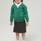 Emerald School Cardigan made from sweatshirt fabric, a great choice for allergy and skin conditions
