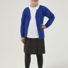 Cobalt Blue School Cardigan made from sweatshirt fabric, a great choice for allergy and skin conditions