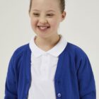 Close up of Trutex Cobalt school sweat cardigan showing buttons, stitching and quality materials