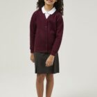 Claret School Cardigan made from sweatshirt fabric, a great choice for allergy and skin conditions