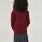 Trutex wine sweat cardigan featuring soft fabric, v-neck style, and front pockets, ideal for school uniform