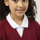 Close-up of Trutex sweat cardigan in wine highlighting button fastening, ribbed hem, and durable stitching