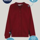 Wine Trutex sweat cardigan laid flat, showing classic design, front buttons, and neat ribbed detailing