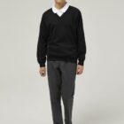 Black Trutex school sweatshirt worn with shirt smart V-neck school uniform looK