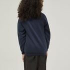 Navy V-neck uniform sweatshirt back view durable everyday school jumper