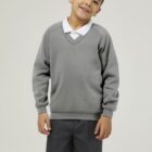 Marl Grey Trutex school sweatshirt worn with polo shirt smart V-neck school uniform looK