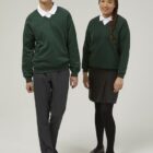 Trutex V-neck school sweatshirt Bottle Green durable low pill uniform jumper