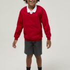 Scarlet Red V-Neck school sweatshirt worn with polo shirt smart V-neck school uniform looK