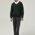 Forest Green V-Neck school sweatshirt worn with polo shirt smart V-neck school uniform looK
