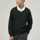 Forest Green V-Neck school sweatshirt worn with polo shirt smart V-neck school uniform looK