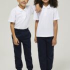 Trutex school jogging pants in ink blue - front view with elastic waistband and cuffed hem